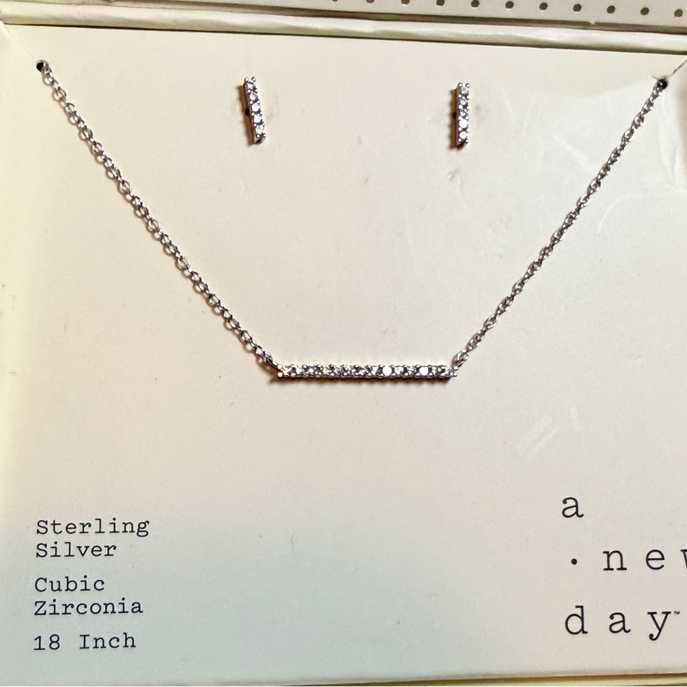A NEW DAY - Silver and CZ Necklace and Earring Set - NWT